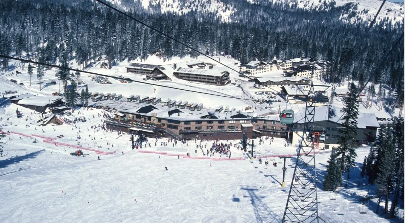 Looking down the mountain at Main Lodge in the 1980s