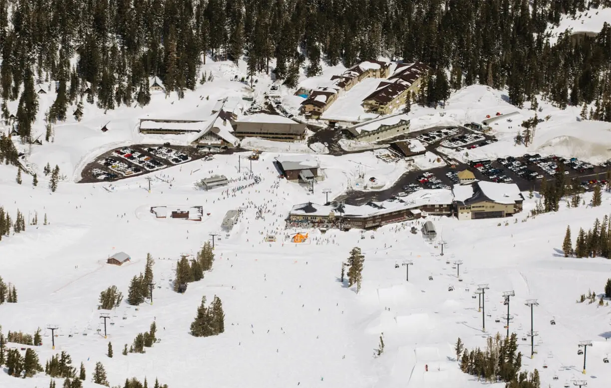 A bird's eye view of all of the different buildings that make up Main Lodge in the 2000s