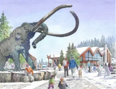 An illustration showing a potential updated Arrival Hub at the entrance to Main Lodge at Mammoth as a thumbnail.